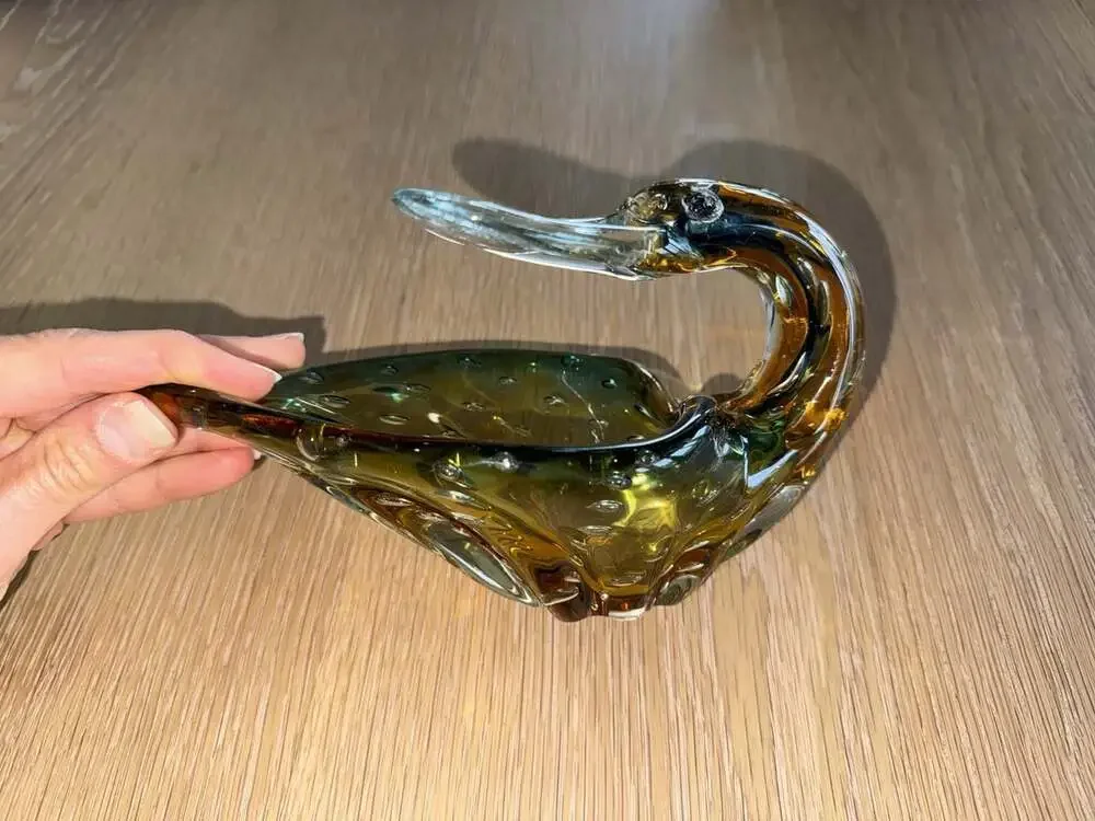 RARE MURANO GUILDCRAFT Art Glass Duck Bowl Dish Multicolor Beak Clear